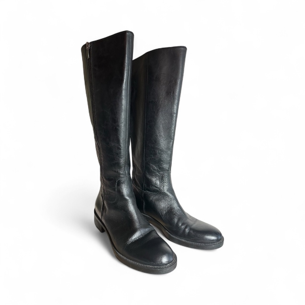 Enzo Angiolini Black Knee High Low Heel Leather Riding Boot, Size 9
